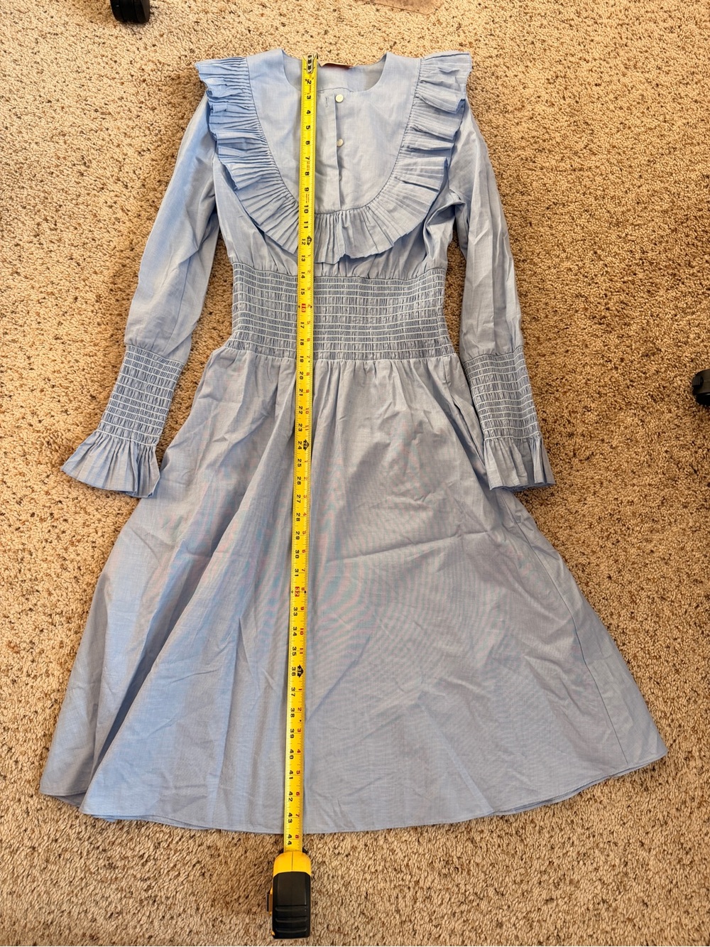 Tory Burch Smoked Cotton Dress Sky Blue Size 6 - Like New - Picture 12 of 13